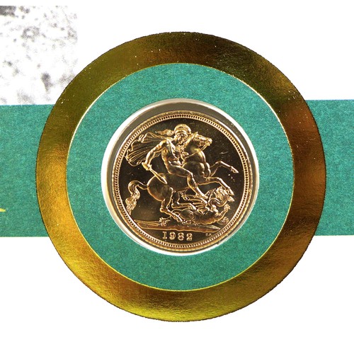 81 - An Elizabeth II gold sovereign, 1982, mounted upon a commemorative Princess Diana 21st Birthday Firs... 