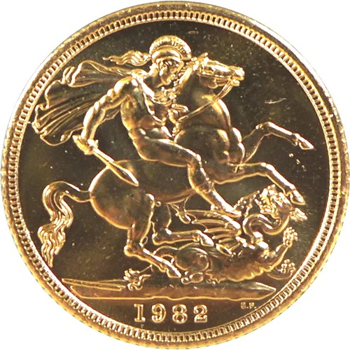 81 - An Elizabeth II gold sovereign, 1982, mounted upon a commemorative Princess Diana 21st Birthday Firs... 