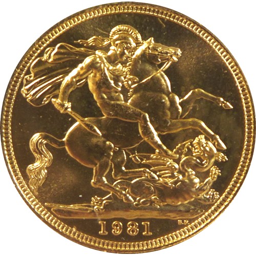 82 - An Elizabeth II gold sovereign, 1981, mounted within a commemorative Diana Princess of Wales First D... 