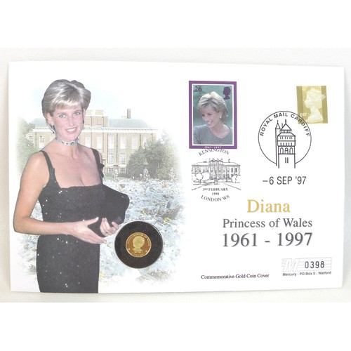 79 - An Elizabeth II gold 5 dollar coin, 1997, 1.2g, mounted within a commemorative Diana Princess of Wal... 