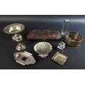 A collection of silver and silver plated wares, comprising a George V, silver tazza with bright cut ... 