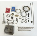 A collection of silver items, including three bangles of different sizes, largest 6cm oval internal ... 