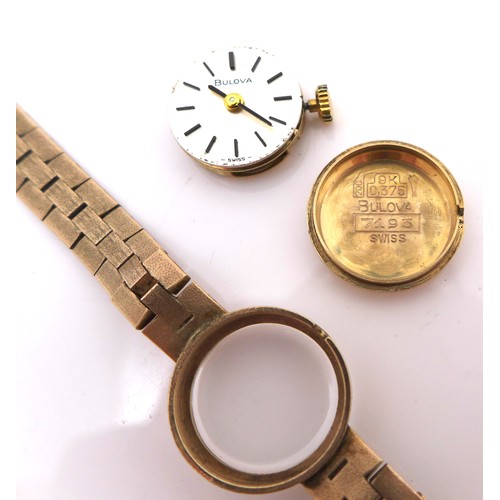 125 - A Bulova 9ct gold lady's wristwatch, circa 1984, reference 7193, with textured 9ct gold bracelet str... 