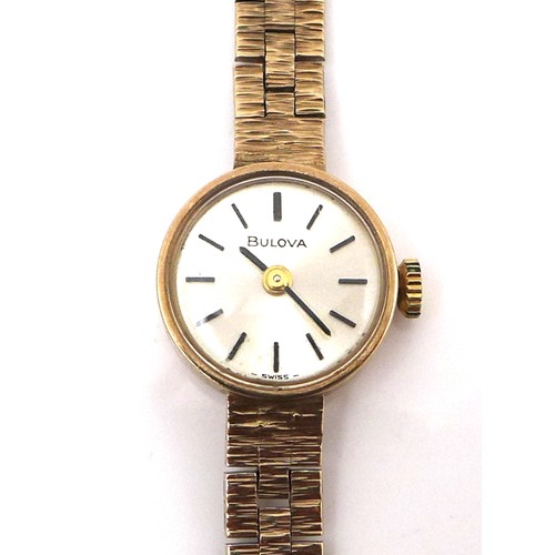 125 - A Bulova 9ct gold lady's wristwatch, circa 1984, reference 7193, with textured 9ct gold bracelet str... 