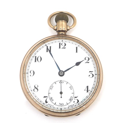 105 - An Art Deco Tacy Watch Co 'Admiral' 9ct gold cased open face pocket watch, keyless wind, the white e... 