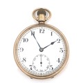 An Art Deco Tacy Watch Co 'Admiral' 9ct gold cased open face pocket watch, keyless wind, the white e... 