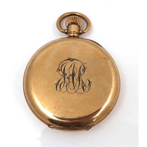 98 - An American Waltham 'Traveler' grade gold plated half hunter pocket watch, circa 1908, keyless wind,... 