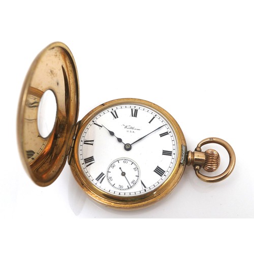 98 - An American Waltham 'Traveler' grade gold plated half hunter pocket watch, circa 1908, keyless wind,... 