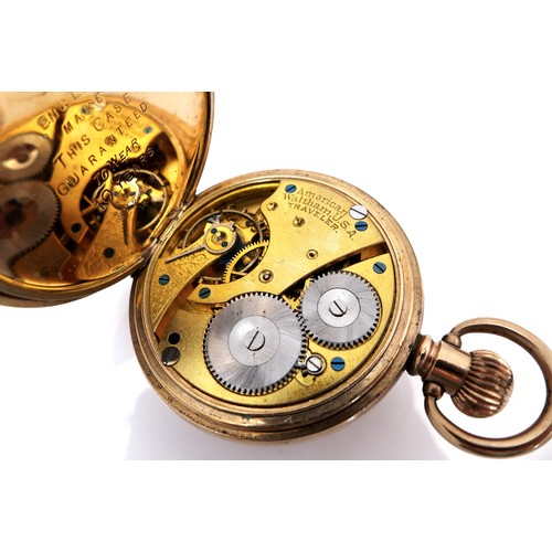 98 - An American Waltham 'Traveler' grade gold plated half hunter pocket watch, circa 1908, keyless wind,... 