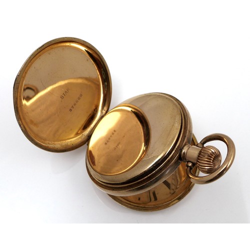 98 - An American Waltham 'Traveler' grade gold plated half hunter pocket watch, circa 1908, keyless wind,... 