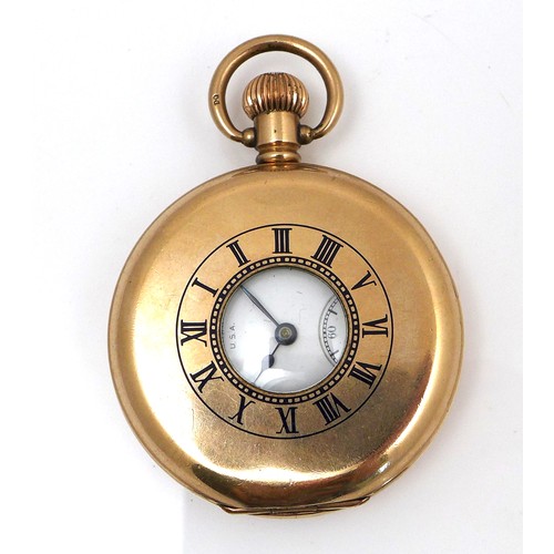 98 - An American Waltham 'Traveler' grade gold plated half hunter pocket watch, circa 1908, keyless wind,... 