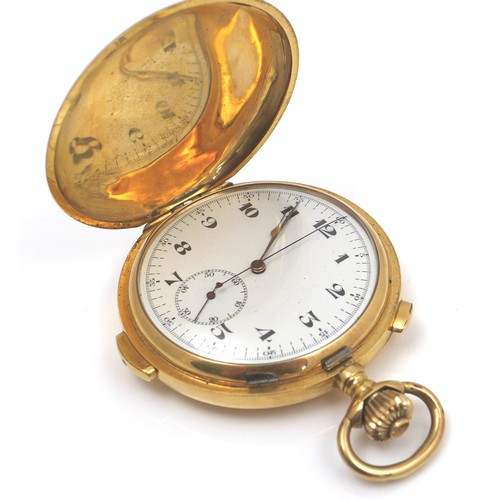 107 - A Swiss Le Phare 18ct gold cased quarter repeating chronograph full hunter pocket watch, circa 1900,... 