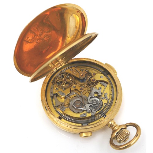 107 - A Swiss Le Phare 18ct gold cased quarter repeating chronograph full hunter pocket watch, circa 1900,... 