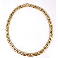 An 18k gold Italian fancy link necklace, clasp to one end, maker 'La.or.', marked 750, 0.9 by 0.4 by... 