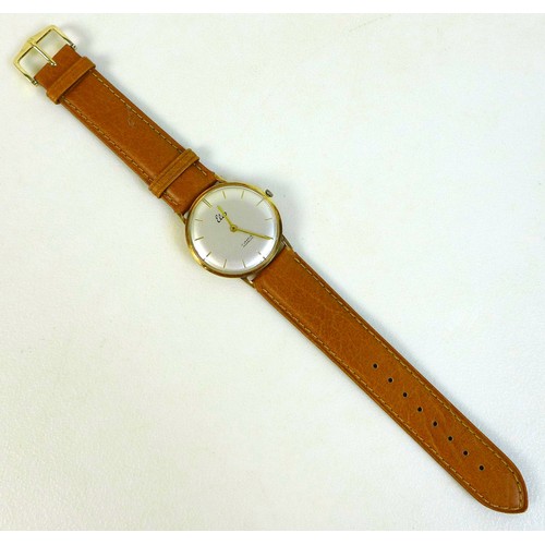 118 - A 14k gold cased Elco gentleman's wristwatch, circa 1960, circular silvered dial with gold batons, g... 