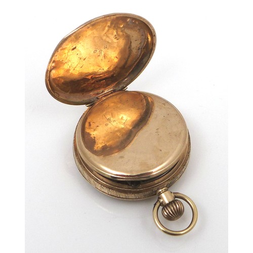 101 - A Continental 9ct gold lady's open faced pocket watch, circa 1913, keyless wind, with gold floral en... 