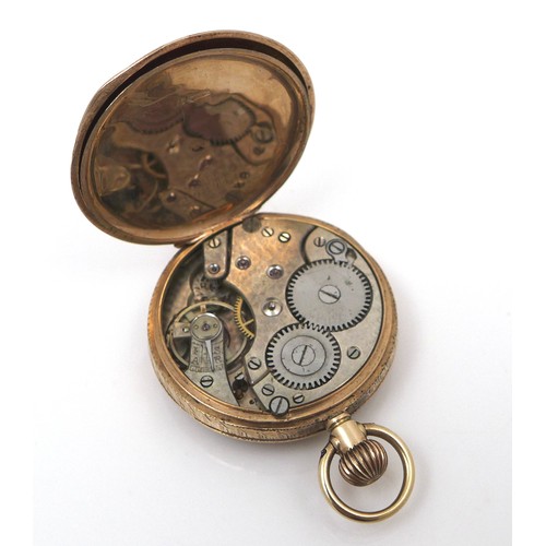 101 - A Continental 9ct gold lady's open faced pocket watch, circa 1913, keyless wind, with gold floral en... 