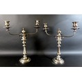 A pair of silver plated on copper twin branch candelabra, 20th century, with removable branches for ... 