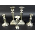 A pair of George V silver candlesticks, of stepped octagonal form, James Dixon, Sheffield 1919, 17cm... 