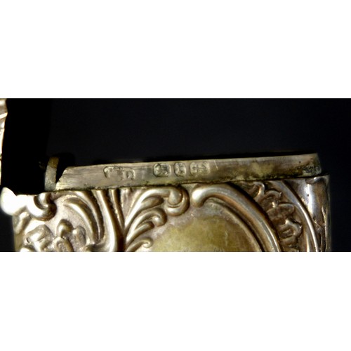 49 - A George III silver vinaigrette of simple box form, with pierced and gilded grill, Birmingham 1802, ... 