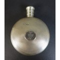 A Victorian silver circular hip flask, with screw top, engraved crest to one side, Thomas Johnson II... 