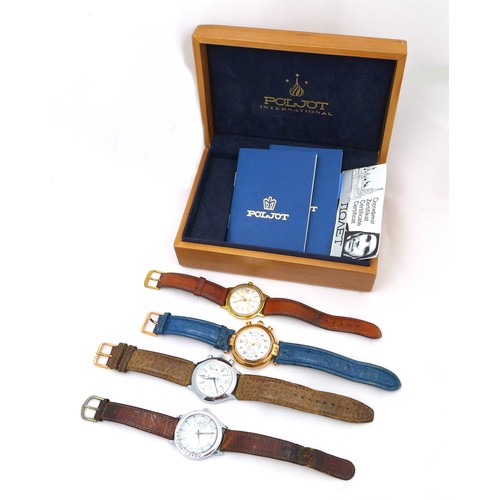 120 - A group of four Russian Poljot gentleman's wristwatches, comprising a gold plated Basilika Chronogra... 