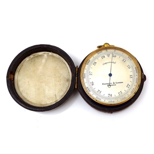 100 - A late Victorian Negretti & Zambra, London, gilt brass cased pocket compensated aneroid barometer, w... 