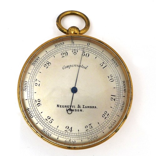 100 - A late Victorian Negretti & Zambra, London, gilt brass cased pocket compensated aneroid barometer, w... 