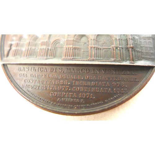 78 - A 19th century bronze medallion, after Jacques Wiener, depicting the Basilica St Marco in Venezia, 5... 