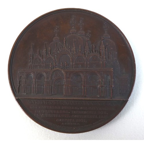 78 - A 19th century bronze medallion, after Jacques Wiener, depicting the Basilica St Marco in Venezia, 5... 