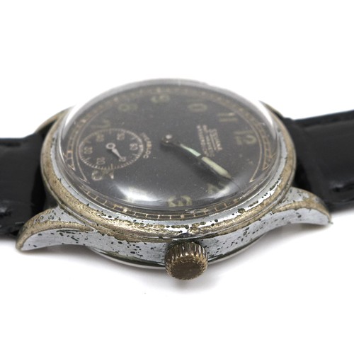 122 - A German WWII military Silvana steel and chrome plated wristwatch, circular black dial with luminous... 