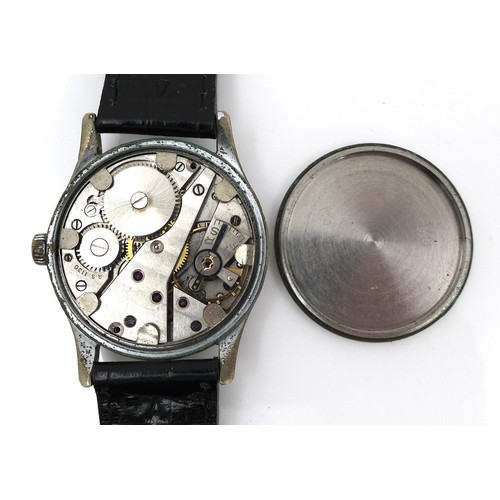 122 - A German WWII military Silvana steel and chrome plated wristwatch, circular black dial with luminous... 