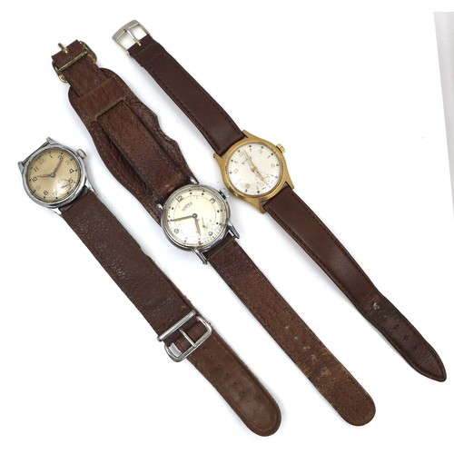 124 - A group of three British WWII and later wristwatches, comprising a chrome plated unsigned ATP wristw... 