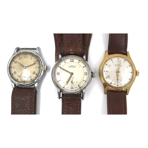 124 - A group of three British WWII and later wristwatches, comprising a chrome plated unsigned ATP wristw... 