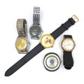 A group of five wristwatches, comprising a German Dugena Fongster chrome plated wristwatch, on expan... 