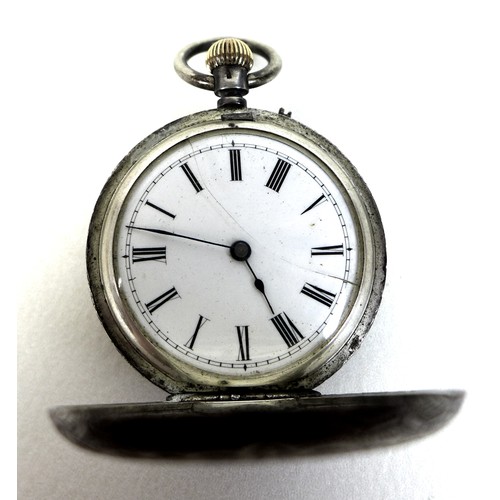 95 - A Victorian key wound pocket watch with silvered Roman numeral dial, silver dust cover, 50mm includi... 