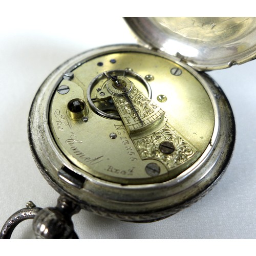 95 - A Victorian key wound pocket watch with silvered Roman numeral dial, silver dust cover, 50mm includi... 