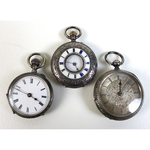 95 - A Victorian key wound pocket watch with silvered Roman numeral dial, silver dust cover, 50mm includi... 