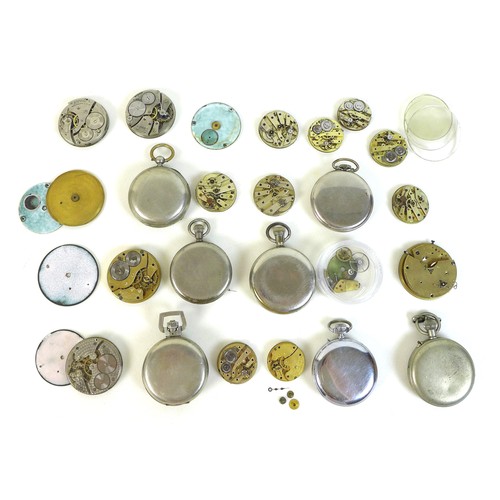 89 - A collection pocket watch parts, comprising seven white metal cased pocket watches, including a Walt... 