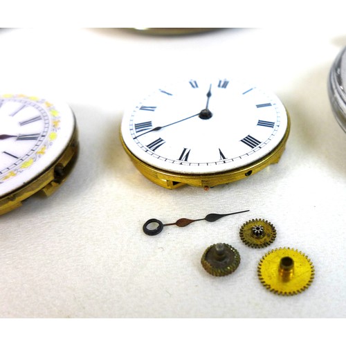 89 - A collection pocket watch parts, comprising seven white metal cased pocket watches, including a Walt... 