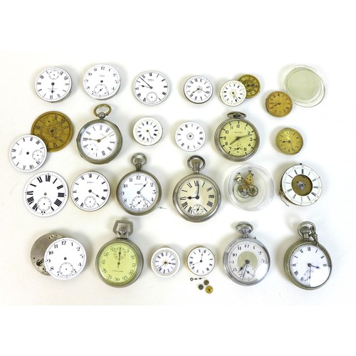 89 - A collection pocket watch parts, comprising seven white metal cased pocket watches, including a Walt... 