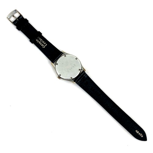 122 - A German WWII military Silvana steel and chrome plated wristwatch, circular black dial with luminous... 