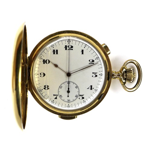 107 - A Swiss Le Phare 18ct gold cased quarter repeating chronograph full hunter pocket watch, circa 1900,...