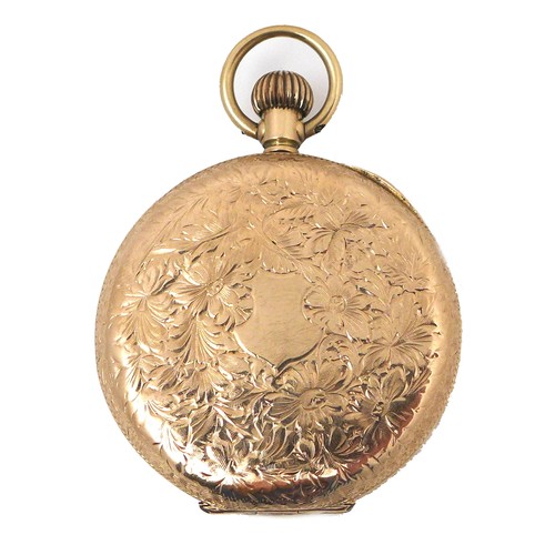 101 - A Continental 9ct gold lady's open faced pocket watch, circa 1913, keyless wind, with gold floral en... 