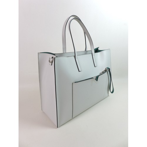 109 - A large Nicoli Italian leather handbag, in  two-toned off white and teal colours, with removable fro... 