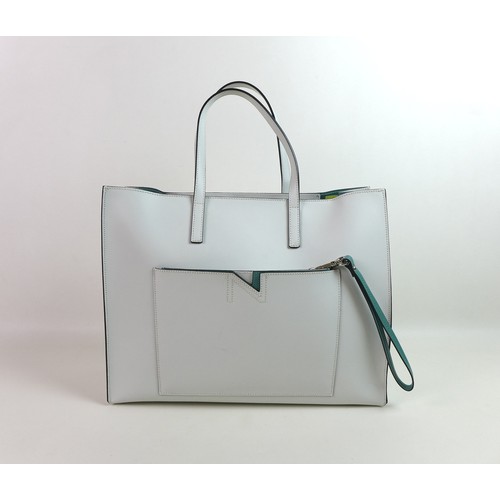 109 - A large Nicoli Italian leather handbag, in  two-toned off white and teal colours, with removable fro... 