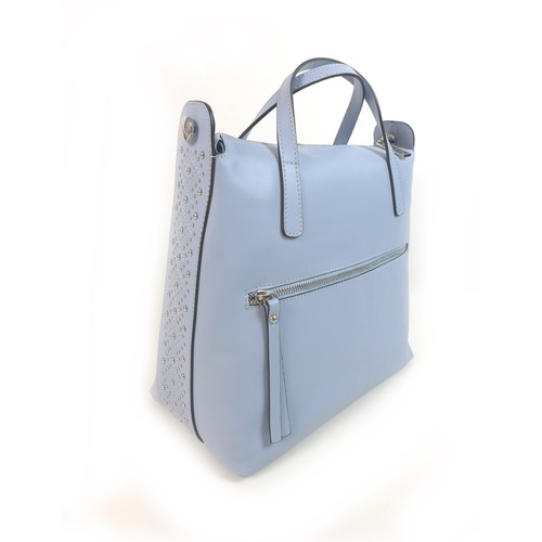 110 - A Nicoli Italian leather handbag, in pale blue leather with metal stud work to the sides, small hand... 