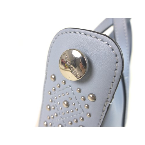 110 - A Nicoli Italian leather handbag, in pale blue leather with metal stud work to the sides, small hand... 