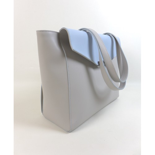 113 - A large Nicoli Italian leather handbag, in two-tone grey and pale blue, with zipped central compartm... 