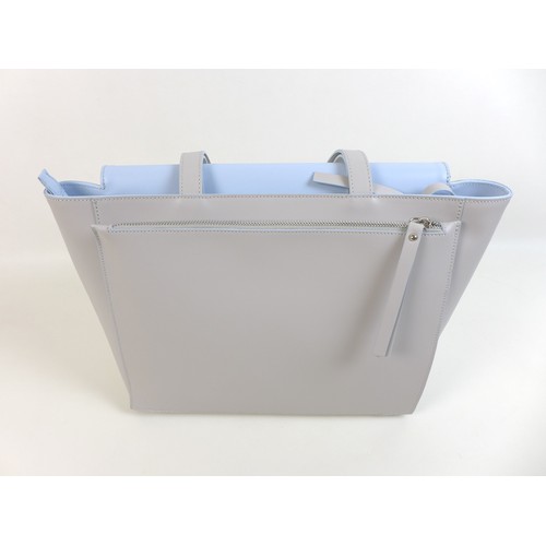 113 - A large Nicoli Italian leather handbag, in two-tone grey and pale blue, with zipped central compartm... 